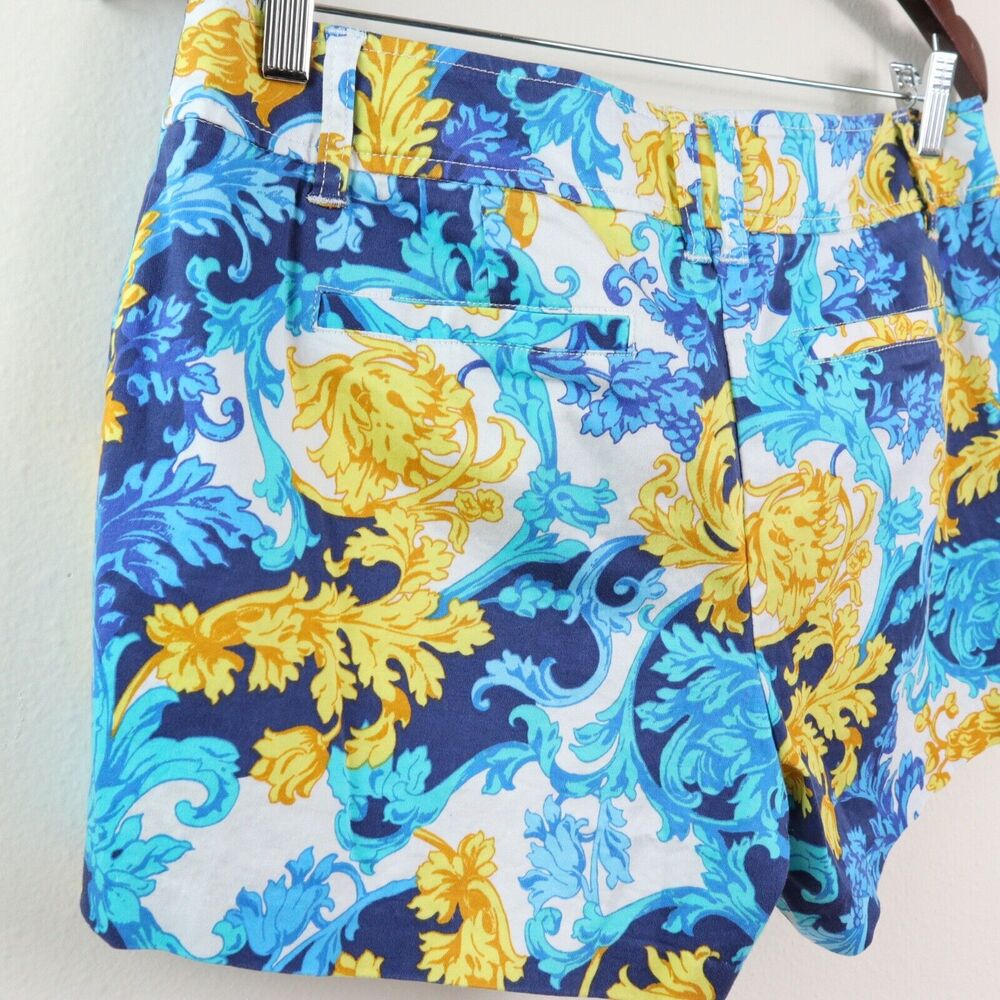 Vintage Cache Size 10 Baroque Fleur Print Shorts Floral Blue Yellow - Picture 6 of 10